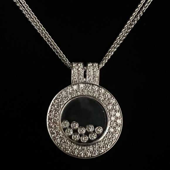 Happy Diamond Icons Double Halo Pendant & Necklace 2.40 CTTW 9 Floating 18K  WG - Picture 1 of 9